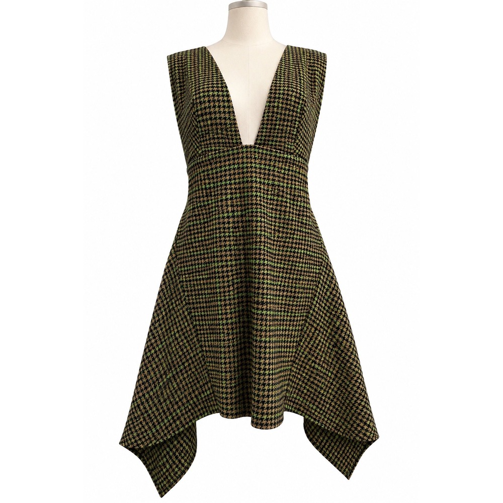 MONA NWT Wool Blend Houndstooth Pinafore Dress EU 42 Asymmetrical Buckle - Picture 4 of 11